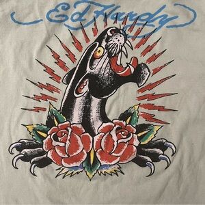 Ed Hardy Light Gray Panther Cropped Tshirt size XL